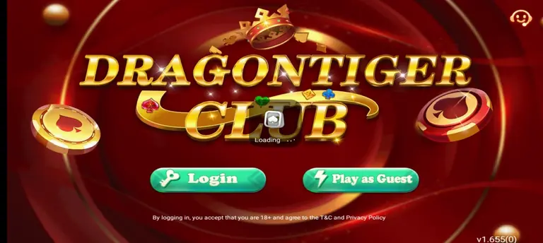 Dragon Tiger Club app interface showing the main lobby on a phone