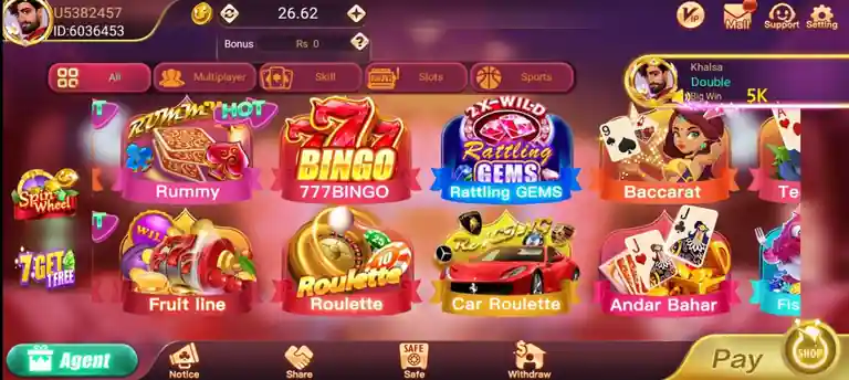Dragon Tiger Club game lobby with Dragon vs Tiger, Rummy and Crash