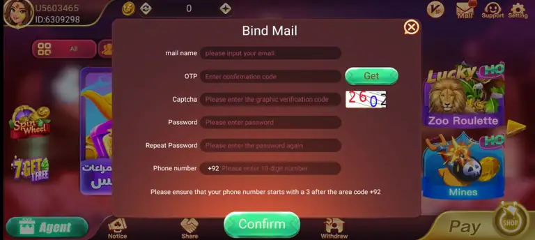 Registration screen with username, email and password fields